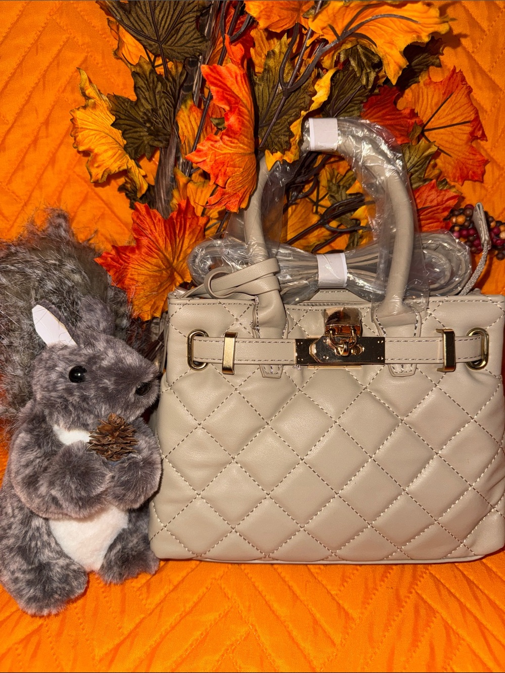Quilted Beige Top-Handle Satchel